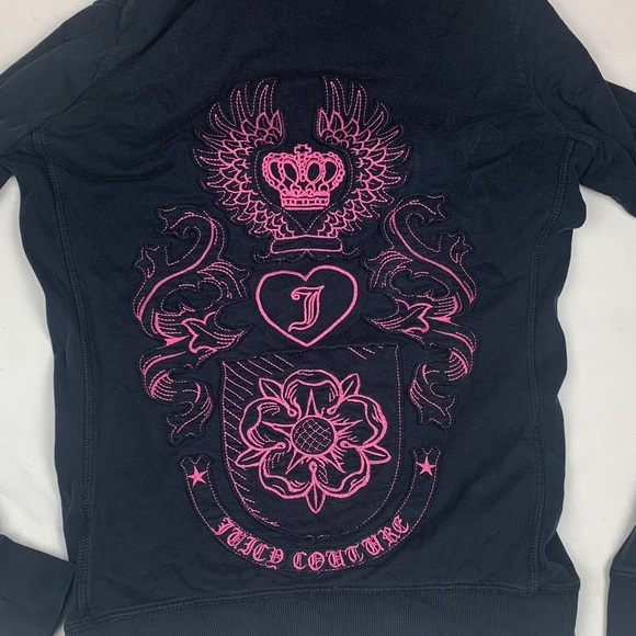 Juicy Couture juniors large USA Black zip up hoodie J Pink Embroidery - Picture 4 of 14
